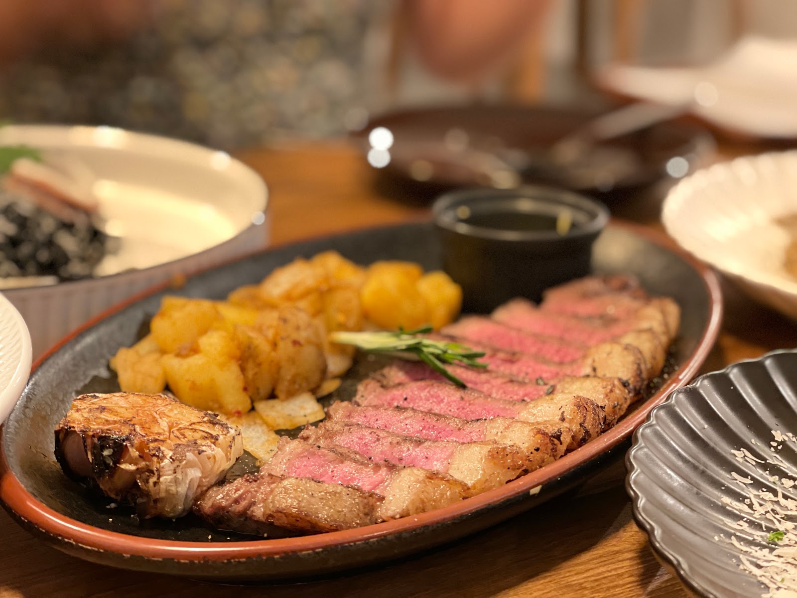Delicious fresh pasta and steak